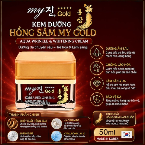 Kem Dưỡng Hồng Sâm My Gold – Aqua Wrinkle & Whitening Cream 50ml