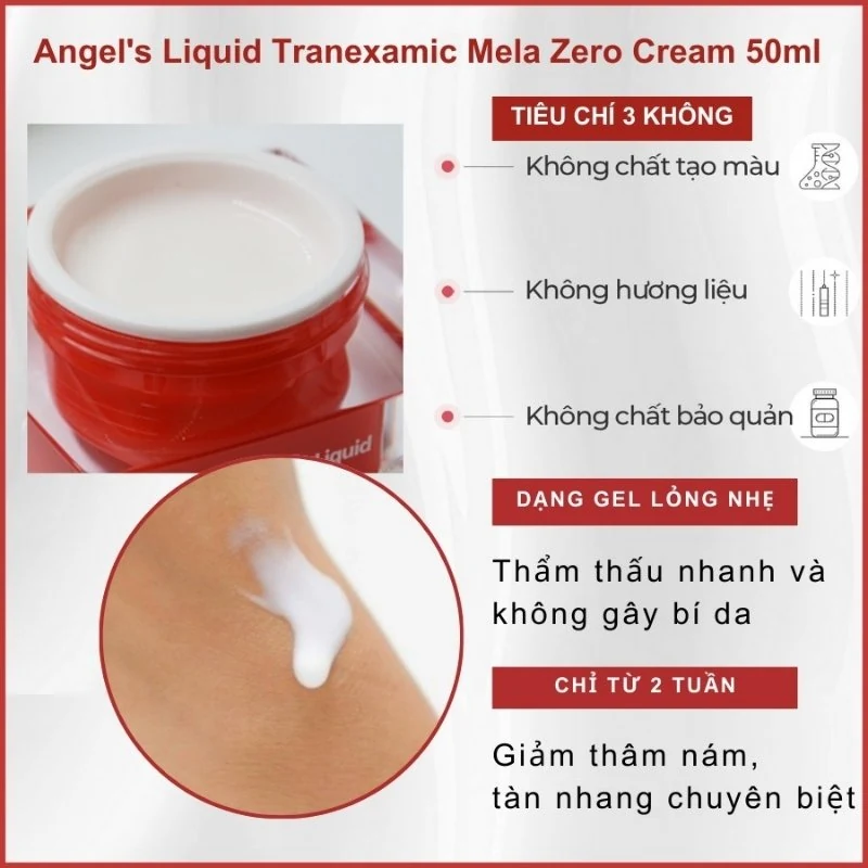 Kết cấu kem dưỡng Angel's Liquid Tranexamic Mela Zero Cream 50ml dạng gel lỏng nhẹ