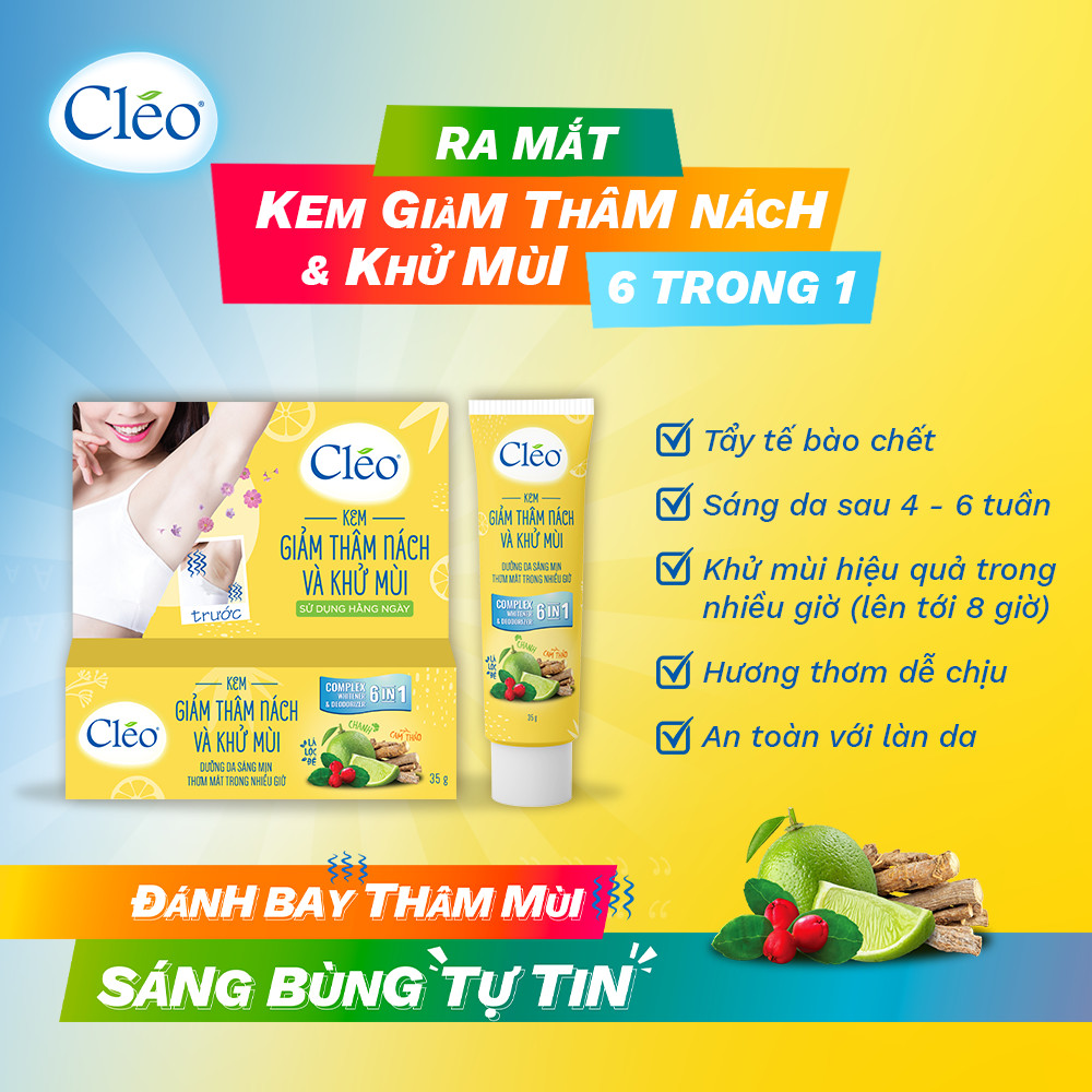 Kem Giảm Thâm Nách Và Khử Mùi Cleo Dưỡng Sáng 6 In 1 35g (Vàng)