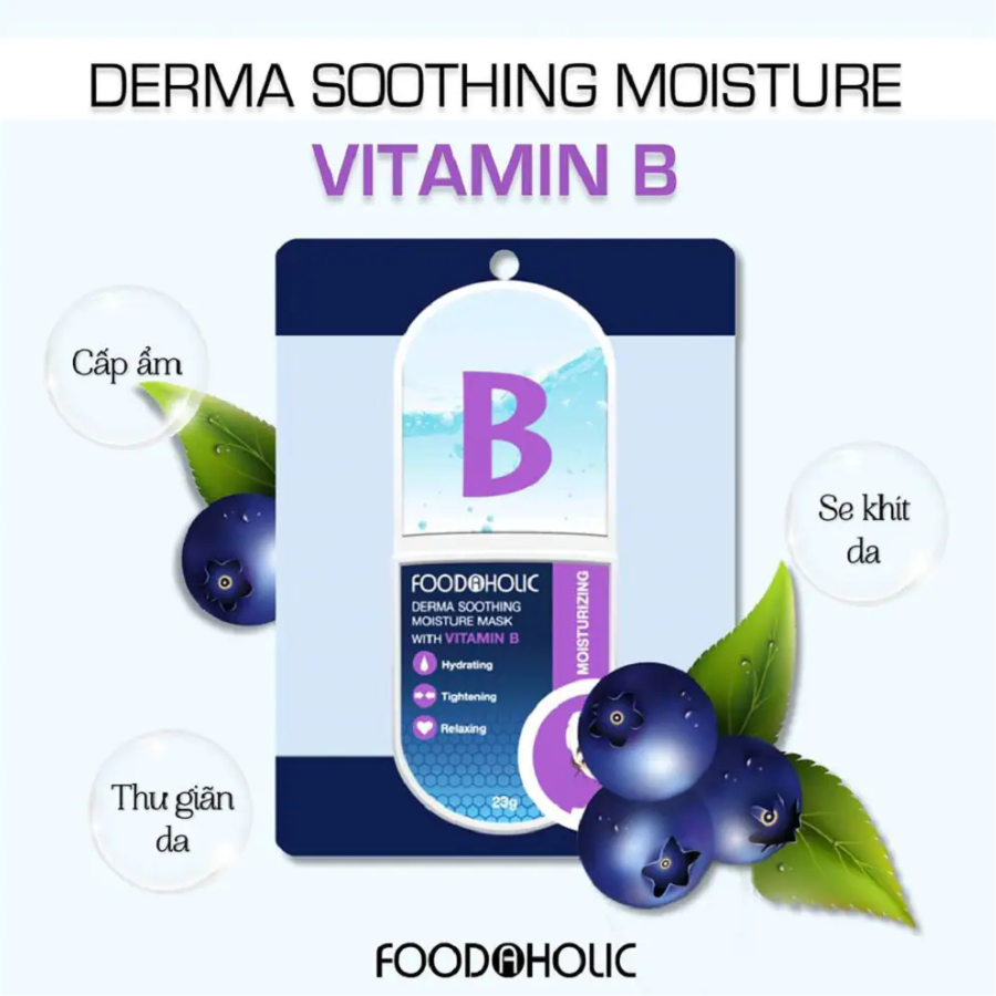 Mặt Nạ Giấy Foodaholic Dưỡng Ẩm, Se Lỗ Chân Lông Derma Soothing Moisture Mask With Vitamin B