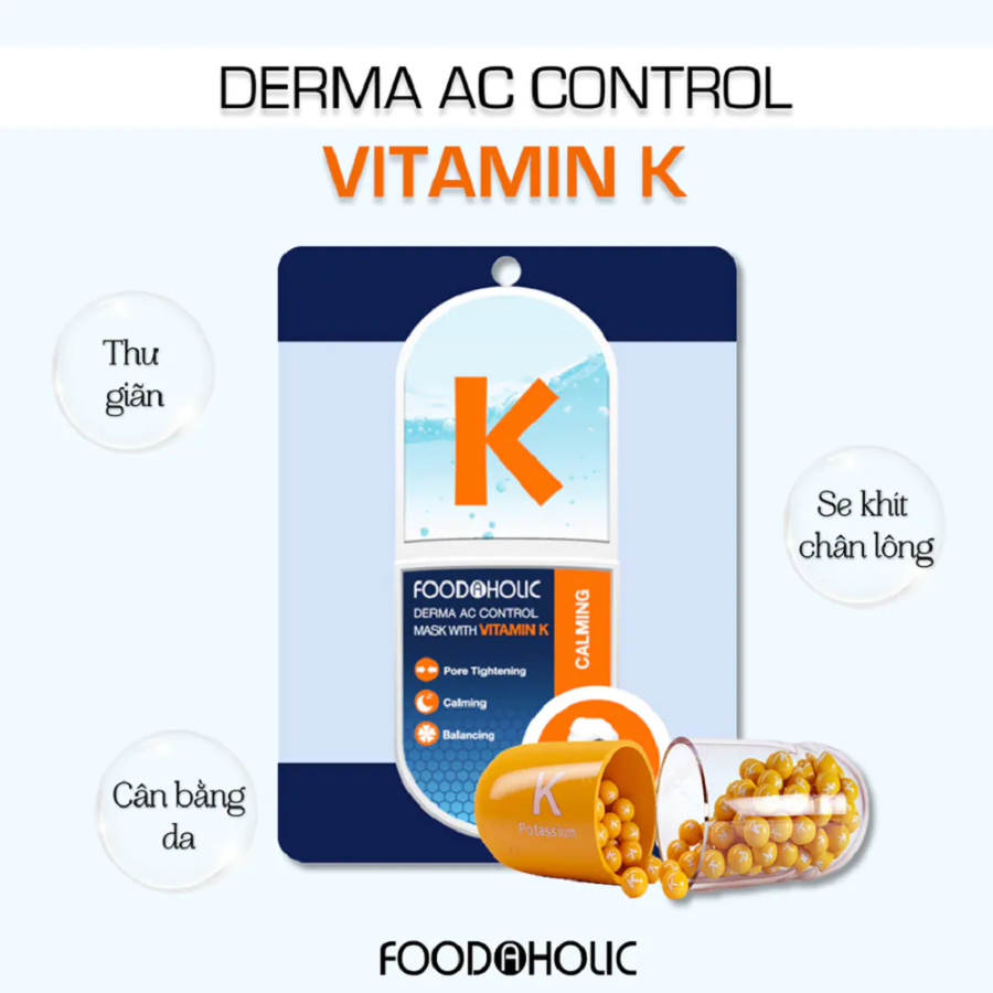 Mặt Nạ Giấy Foodaholic Dịu Da, Se Khít Lỗ Chân Lông Derma AC Control Mask With Vitamin K