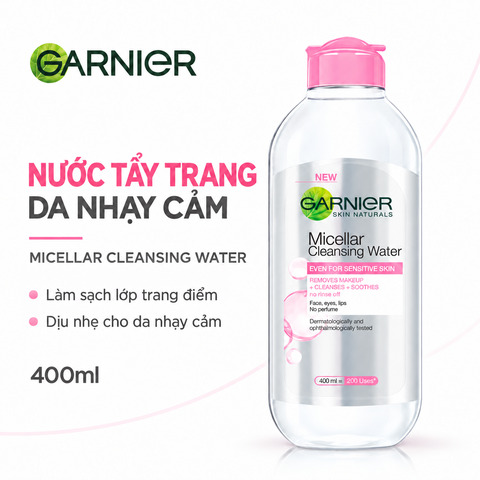 Nước Tẩy Trang Garnier Dành Cho Da Nhạy Cảm Micellar Cleansing Water For Sensitive Skin (Hồng)