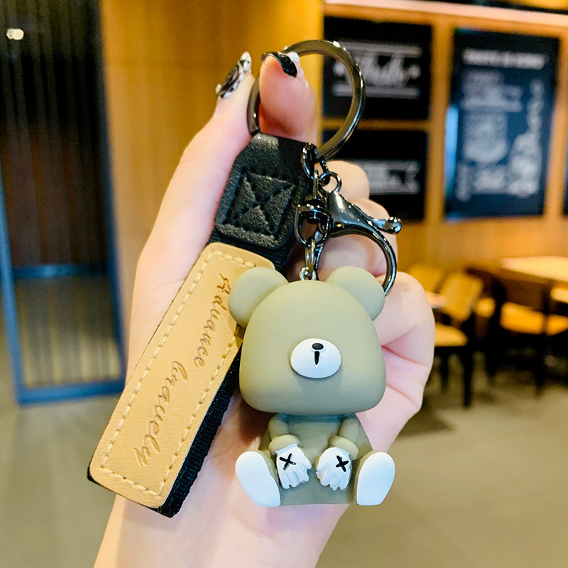 Móc Khóa Gấu Ngồi Dây Da SZSZX