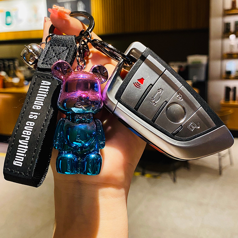 Móc Khóa BearBrick Sáng Bóng Dây Da