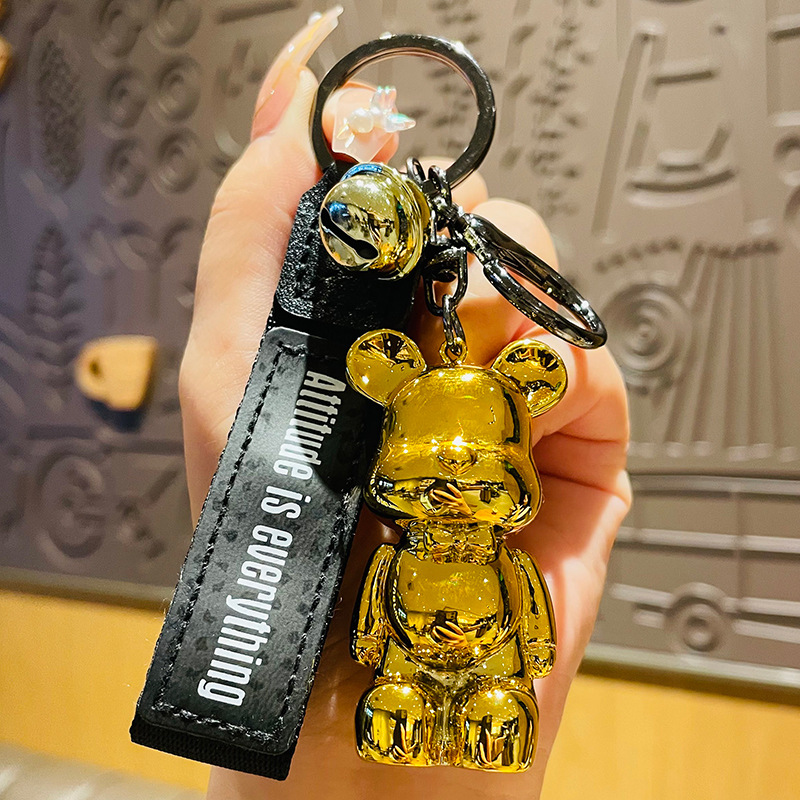 Móc Khóa BearBrick Sáng Bóng Dây Da