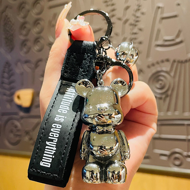 Móc Khóa BearBrick Sáng Bóng Dây Da
