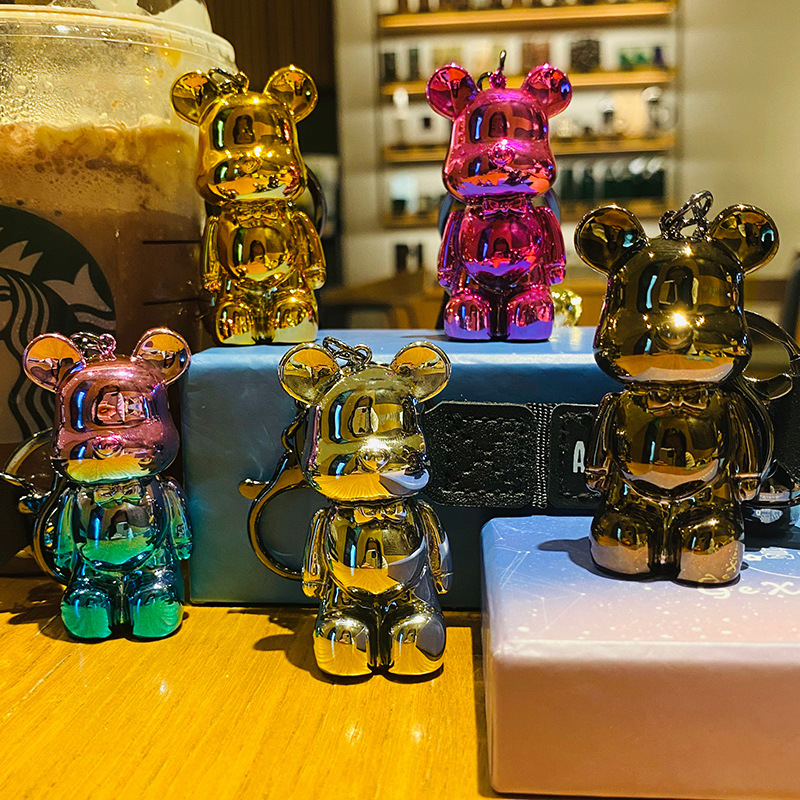 Móc Khóa BearBrick Sáng Bóng Dây Da