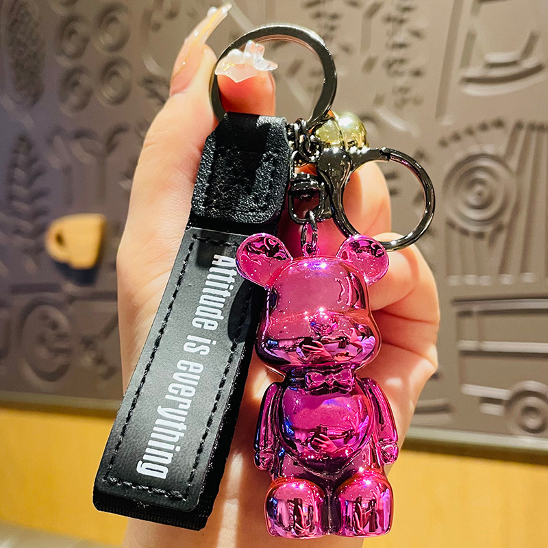 Móc Khóa BearBrick Sáng Bóng Dây Da