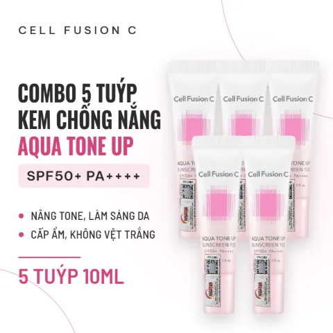 Kem Chống Nắng Cell Fusion C Aqua Tone Up Sunscreen 100 SPF50+ (Hồng) - Combo 5 Tuýp 10ml