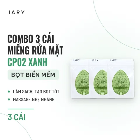 Miếng Rửa Mặt Bọt Biển Jary Cleansing Sponge - Combo 3 CP02 Xanh