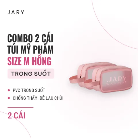 Túi Đựng Mỹ Phẩm Trong Suốt Jary Wash Bag - Size M - Combo 2 Hồng