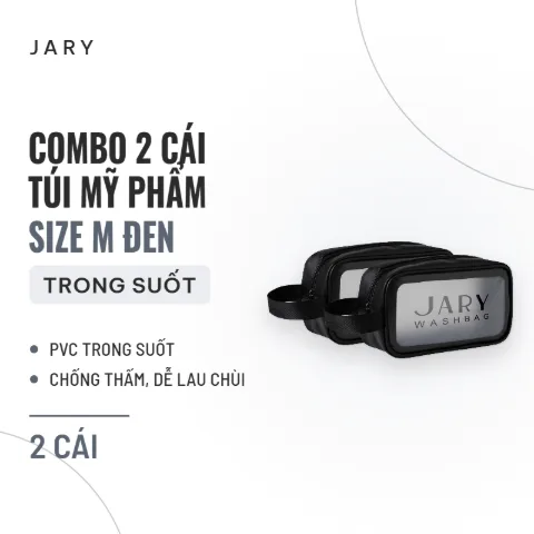 Túi Đựng Mỹ Phẩm Trong Suốt Jary Wash Bag - Size M - Combo 2 Đen
