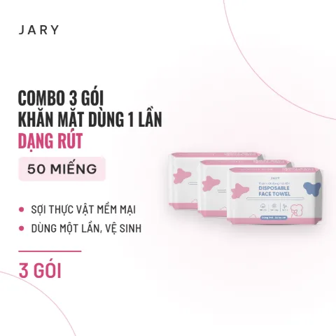 Khăn Mặt Dùng Một Lần Dạng Rút Jary Disposable Face Towel (50 Miếng) - Combo 3 Gói