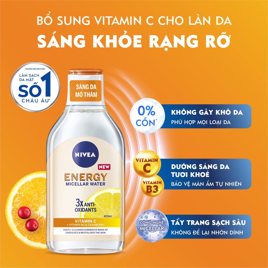 Nước Tẩy Trang Dưỡng Sáng & Chống Oxy Hóa Nivea Energy Micellar Water 400ml