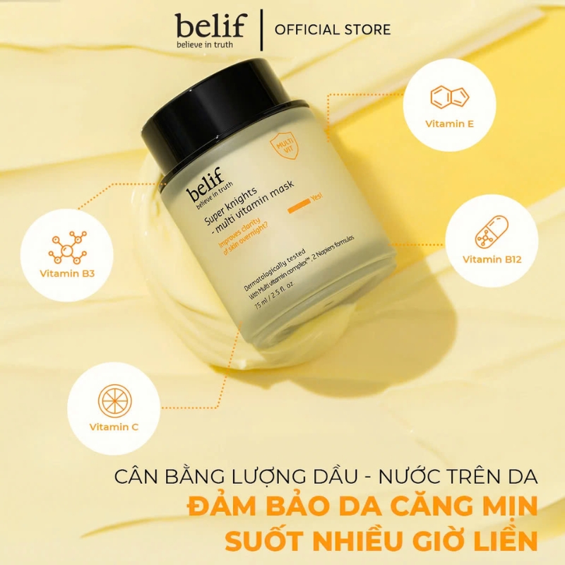 Mặt Nạ Cấp Nước, Chống Oxy Hóa, Sáng Da Belif Super Knights Multi Vitamin Mask (Vàng)