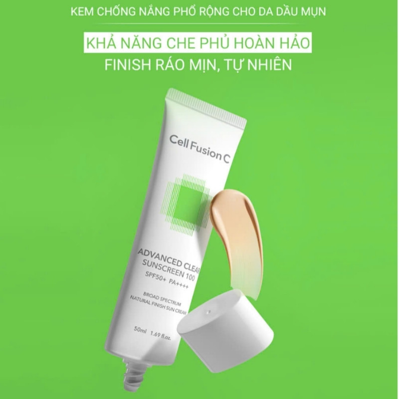 Kem Chống Nắng Kiềm Dầu Cell Fusion C Advanced Clear Sunscreen 100 SPF50+ (Xanh Lá) (Mẫu Mới)