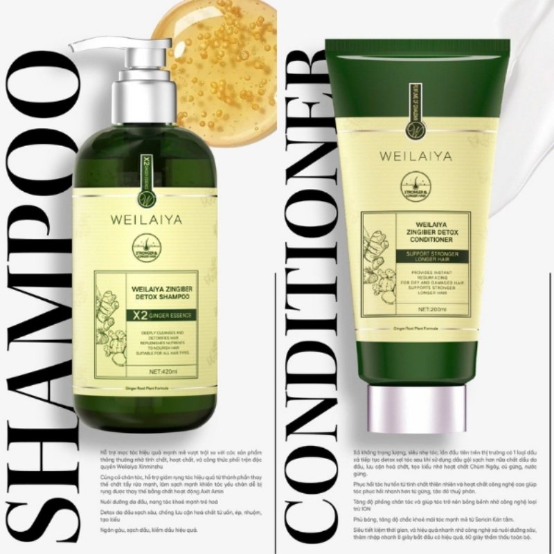 Bộ Dầu Gội Gừng Detox Hỗ Trợ Mọc Tóc Weilaiya Luxury