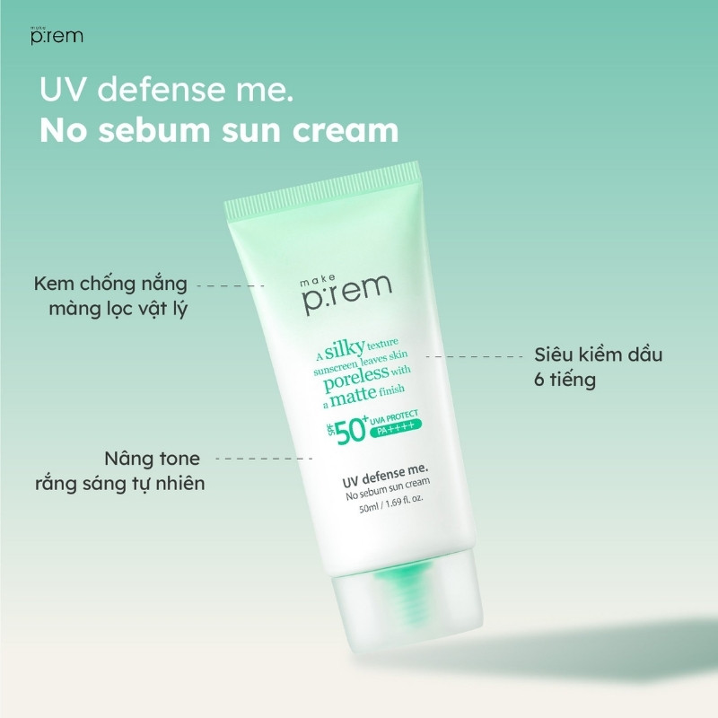 Kem Chống Nắng Vật Lý Kiềm Dầu Make P:rem UV Defense Me No Sebum Sun Cream SP50+