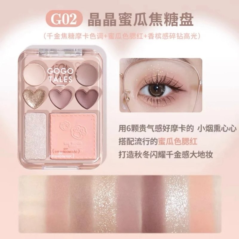 Bảng Phấn Mắt Và Má Hồng 8 Ô Gogo Tales Stick Sweet Heart Powder Blusher Eyeshadow Palette 9.5g