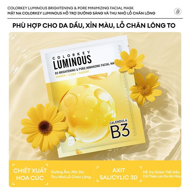 Mặt Nạ Giấy Colorkey Luminous B3 Brightening Facical Mask 30ml