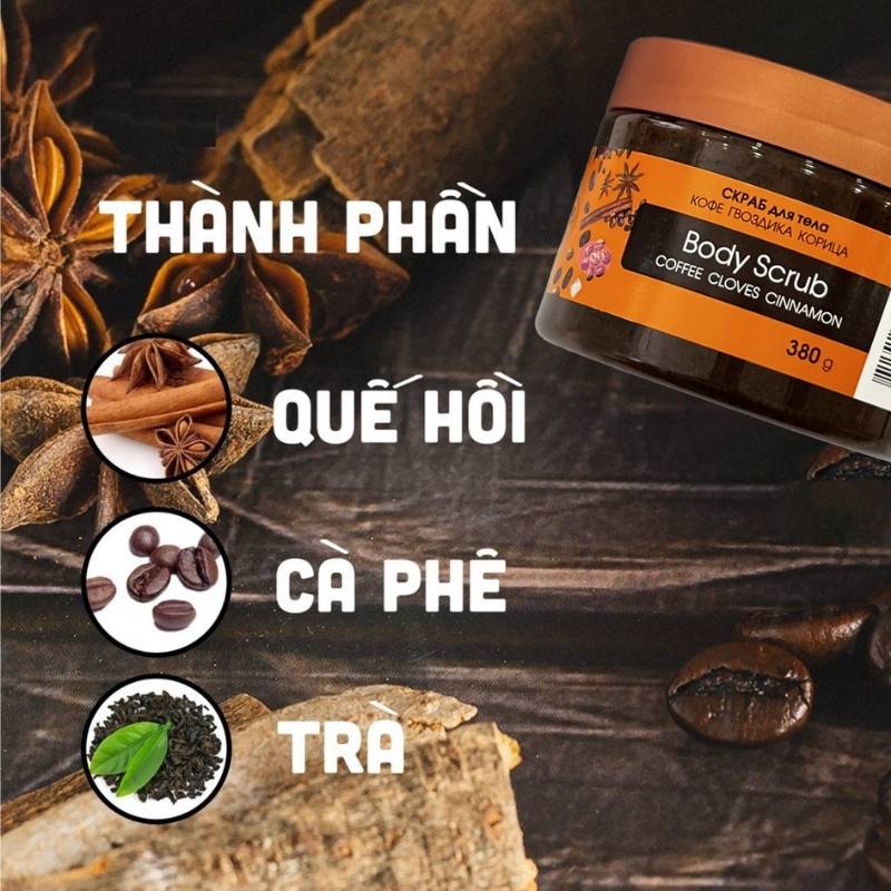 Tẩy Tế Bào Chết Quế Hồi Cafe Bilena Body Scrub Coffee Cloves Cinnamon 380g (Mẫu Mới)