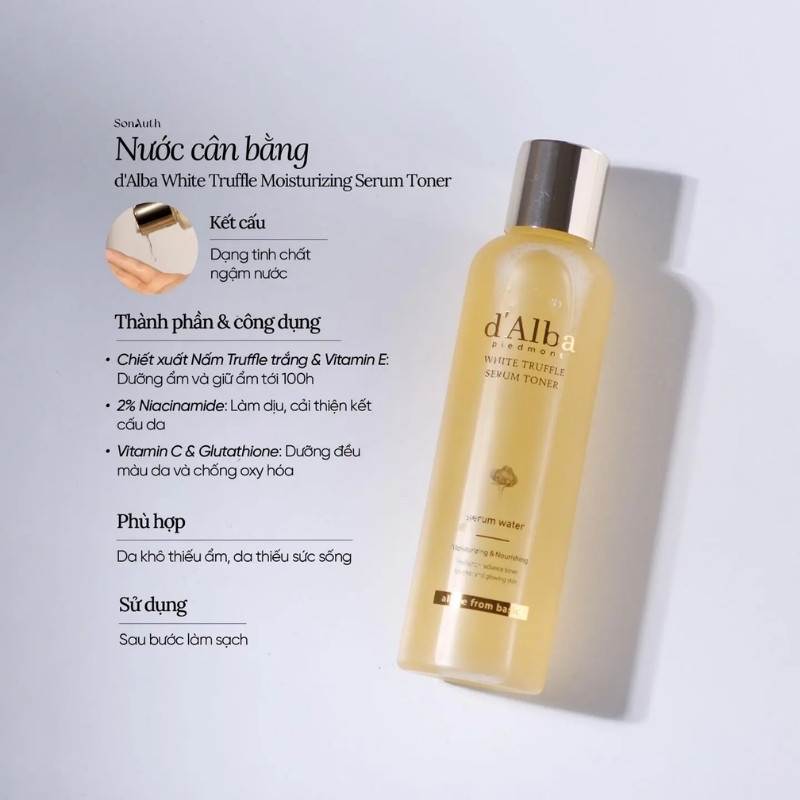 Nước Hoa Hồng Dưỡng Ẩm Chống Lão Hoá D'Alba Vita Toning 180ml
