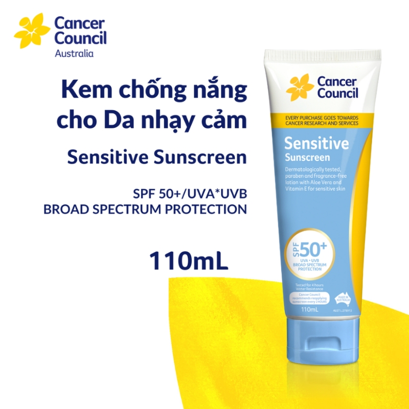 Kem Chống Nắng Dành Cho Da Nhạy Cảm Cancer Council Sensitive SPF50+ 110ml