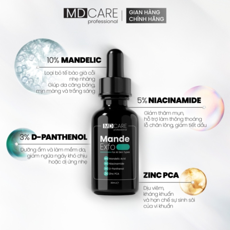 Tẩy Tế Bào Chết Căng Bóng, Cấp Ẩm Và Làm Sáng Da MD Care Mande Exfo 10ml