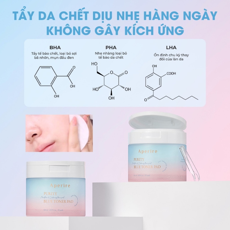 Miếng Bông Cấp Ẩm, Dịu Da Aperire Purity Blue Toner Pad 140ml (70 Miếng)