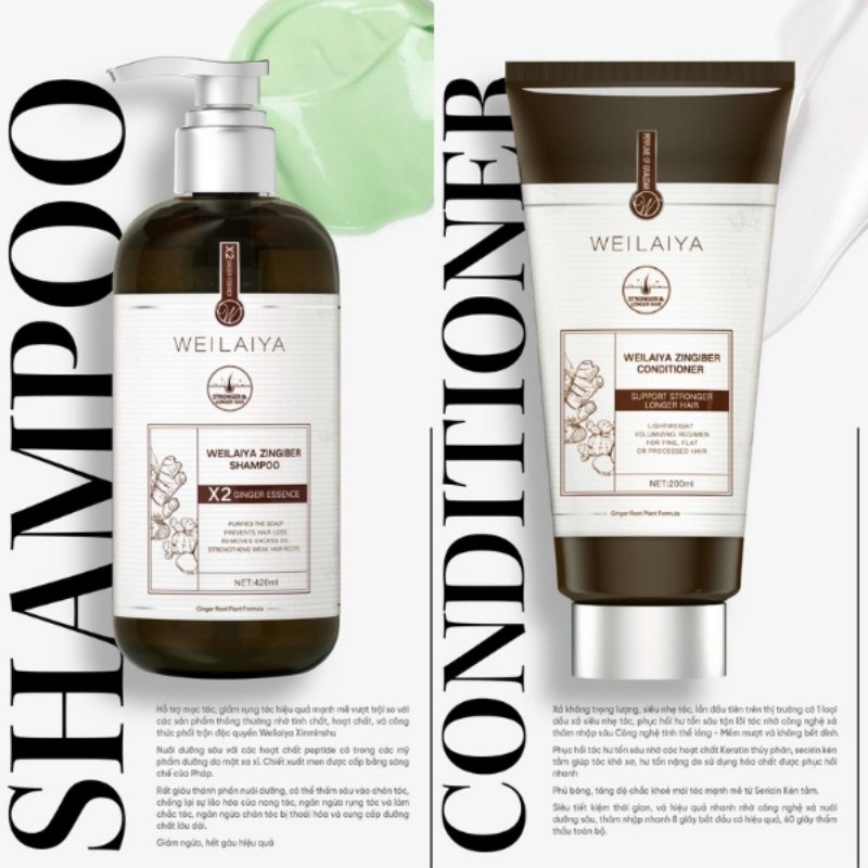 Bộ Gội Xả Gừng Weilaiya Luxury Zingiber Hỗ Trợ Mọc Tóc Và Chống Lão Hóa Da Đầu
