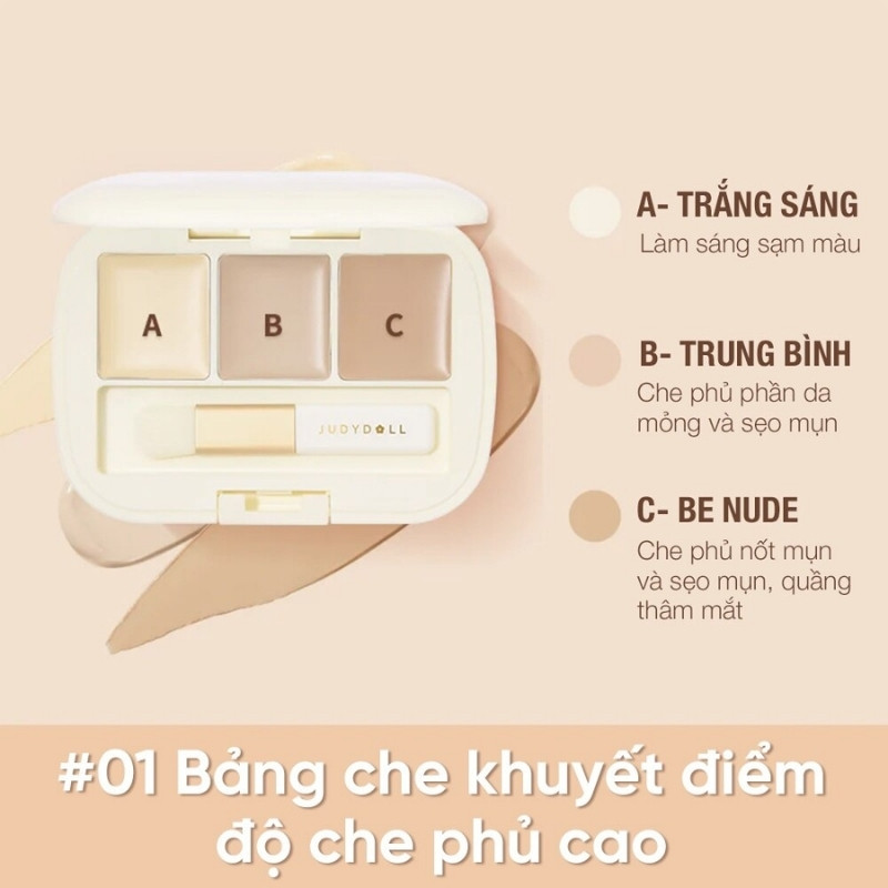 Bảng Che Khuyết Điểm 3 Màu Judydoll Three-Color Concealer Palette 2.7g