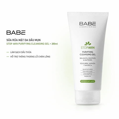 Sữa Rửa Mặt BABE Dạng Gel Cho Da Dầu Mụn Stop Akn Purifying Cleansing Gel 200ml