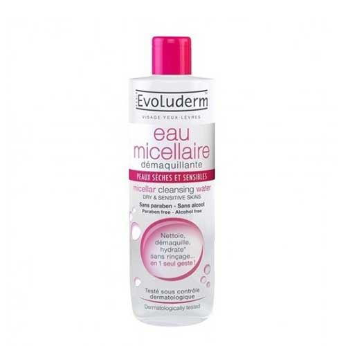 Nước tẩy trang Evoluderm Eau Micellaire Dry Sensitive Skin (Hồng)