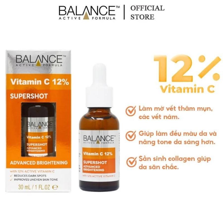 Serum Balance Sáng Da Mờ Thâm Vitamin C 12% Supershot Advanced Brightening Serum 30ml