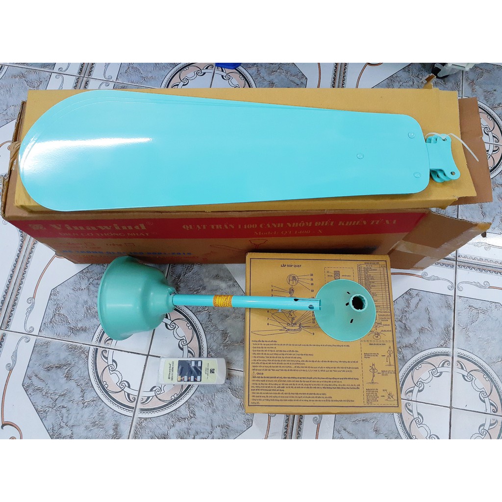 Quạt trần 1400 ĐKTX cánh nhôm ống treo dài 60cm Vinawind màu xanh/kem(QTDK3C)