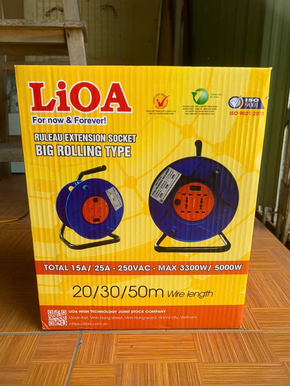 Ổ cắm Lioa kéo dài quay tay kiểu Rulo loại lớn 50m phục vụ sạc cho xe điện (QT50-3-25A)