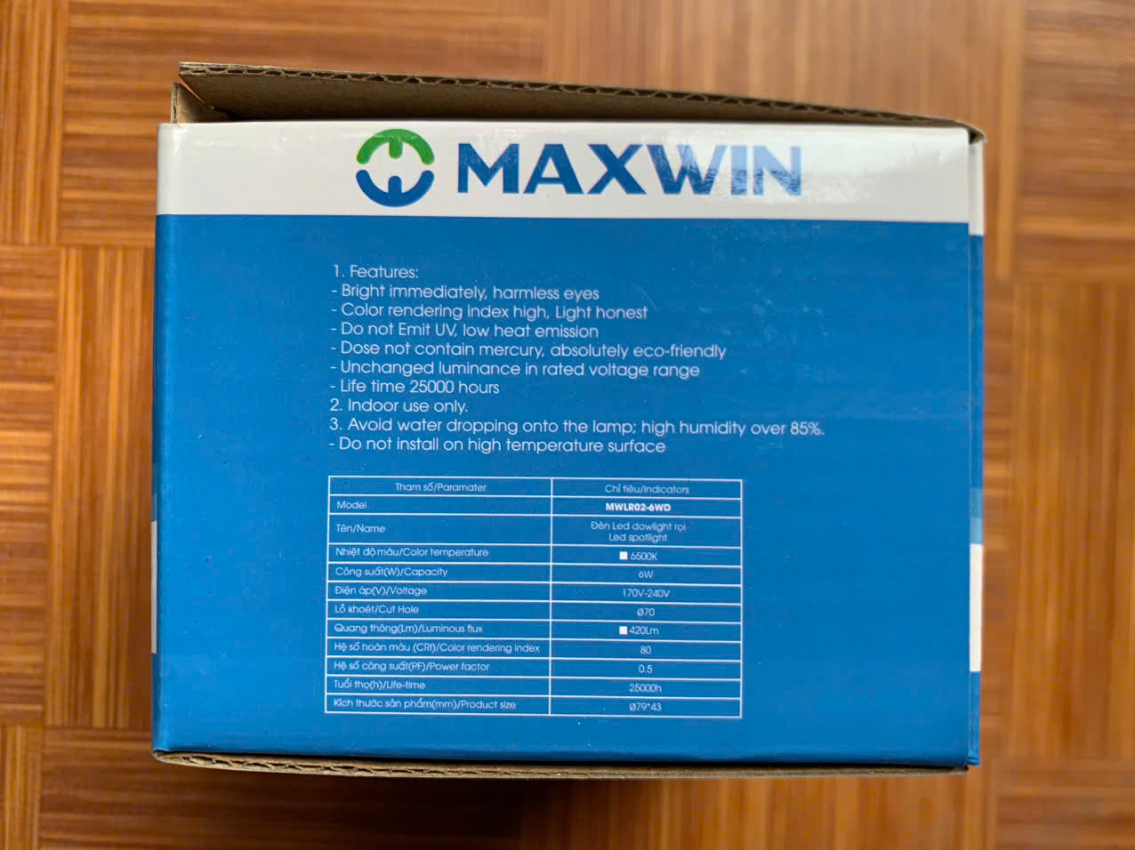 Đèn LED downlight rọi (Led Spotlight) phi 70, 6W Maxwin (ánh sáng trắng/vàng)