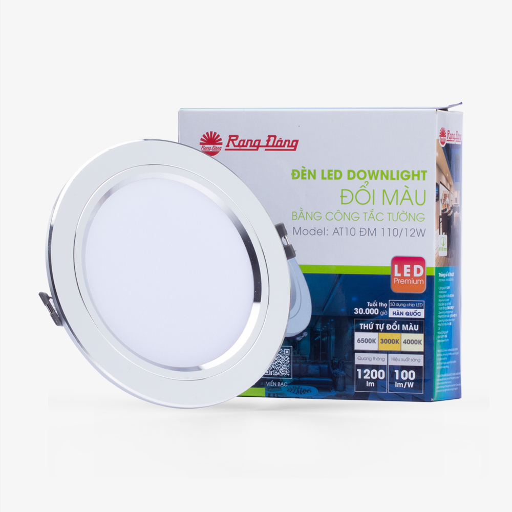 Đèn LED âm trần đổi màu 110/12W viền vàng/viền bạc Rạng Đông (AT10 ĐM 110/12W)