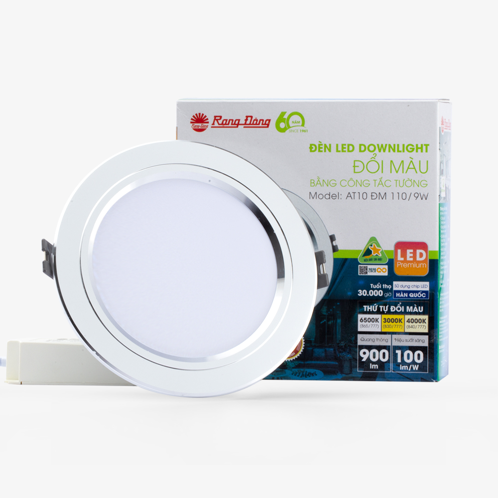 Đèn LED âm trần đổi màu 110/9W viền vàng/viền bạc Rạng Đông(AT10 ĐM 110/9W)