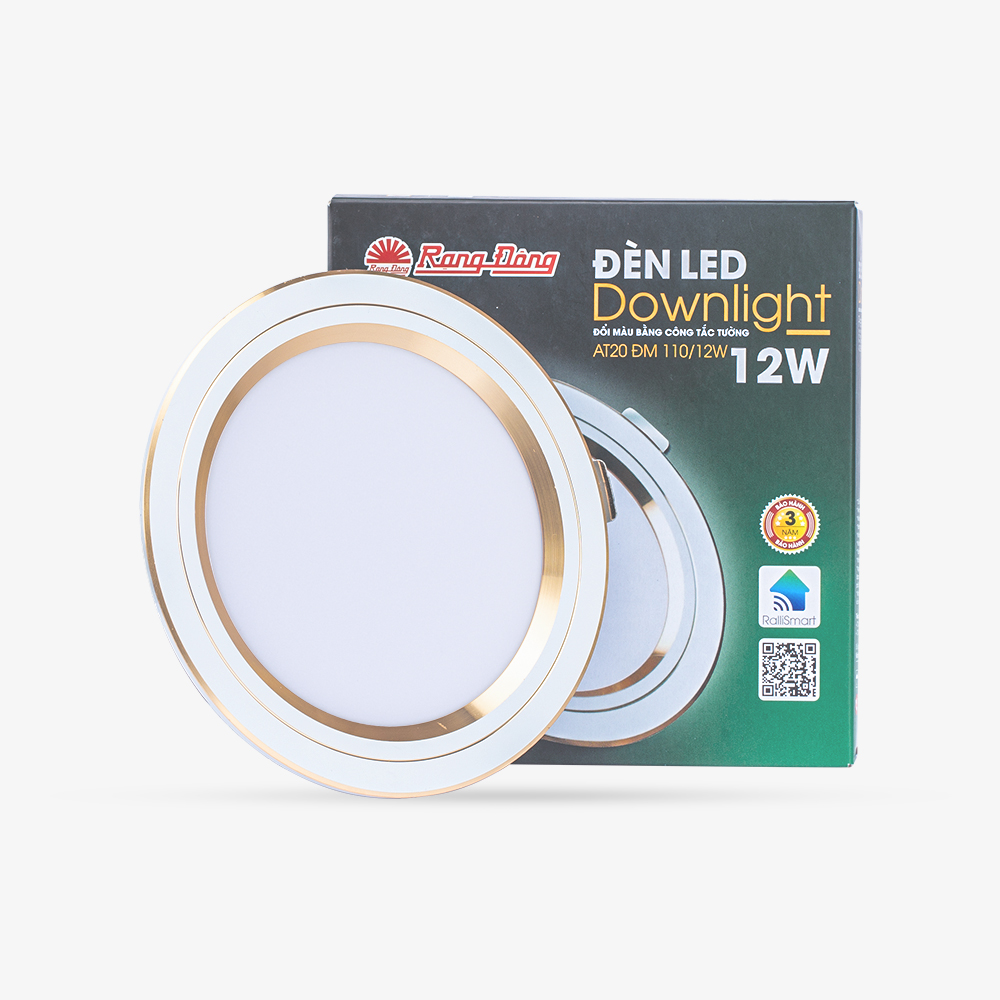 Đèn LED âm trần đổi màu 110/12W viền vàng/viền bạc Rạng Đông (AT20 ĐM 110/12W)