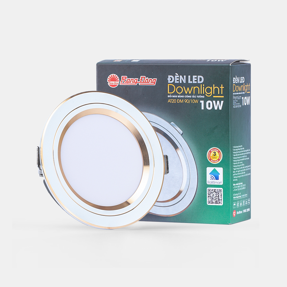 Đèn LED âm trần đổi màu 90/10W viền vàng/viền bạc Rạng Đông (AT20 ĐM 90/10W)