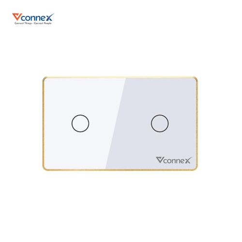 Công tắc thông minh chữ nhật viền nhôm Vconnex - 2 nút