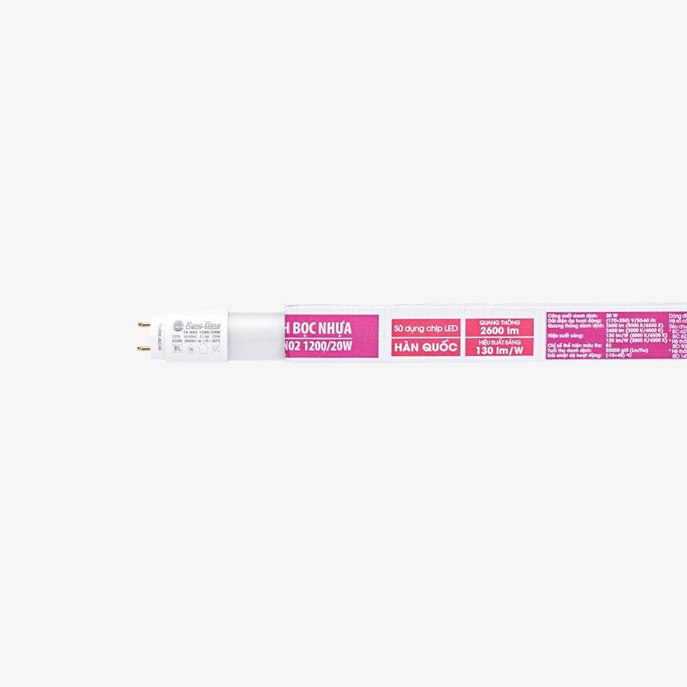 LED Tuýp thủy tinh bọc nhựa 1.2m 20W Rạng Đông (T8 N02 1200/20W)
