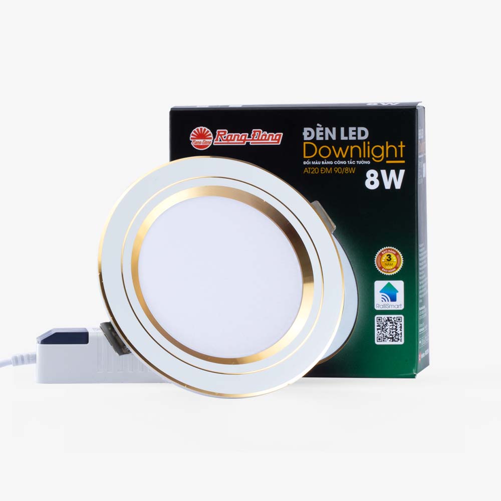 Đèn LED âm trần đổi màu 90/8W viền vàng/viền bạc Rạng Đông (AT20 ĐM 90/8W)