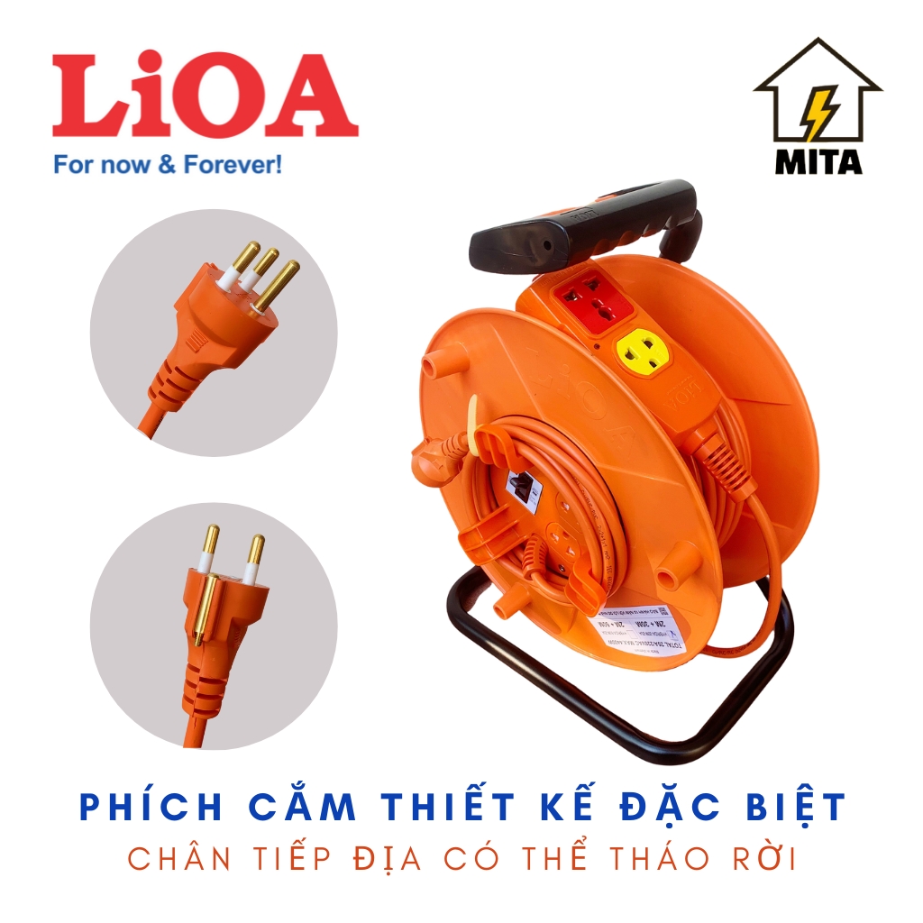 Ổ cắm Lioa kéo dài kết hợp (2m+50m) loại chống xoắn dây HYBRIDX-50M-20A