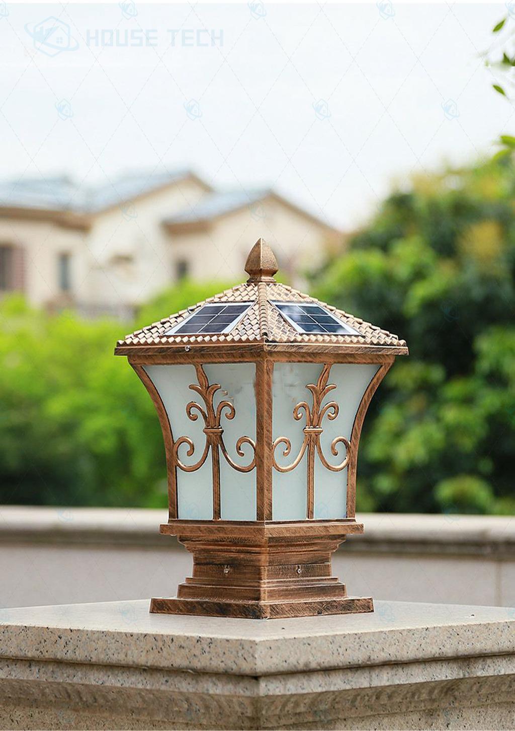 Đèn trụ cổng năng lượng mặt trời 250x250 (hình lồng đèn hoa văn mũi tên)