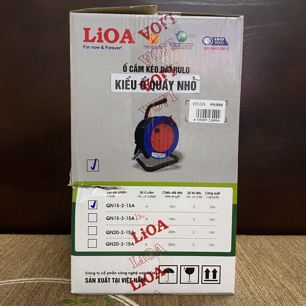 Ổ cắm Lioa kéo dài quay tay kiểu Rulo loại nhỏ (QN15-2-15A/QND15-2-15A)