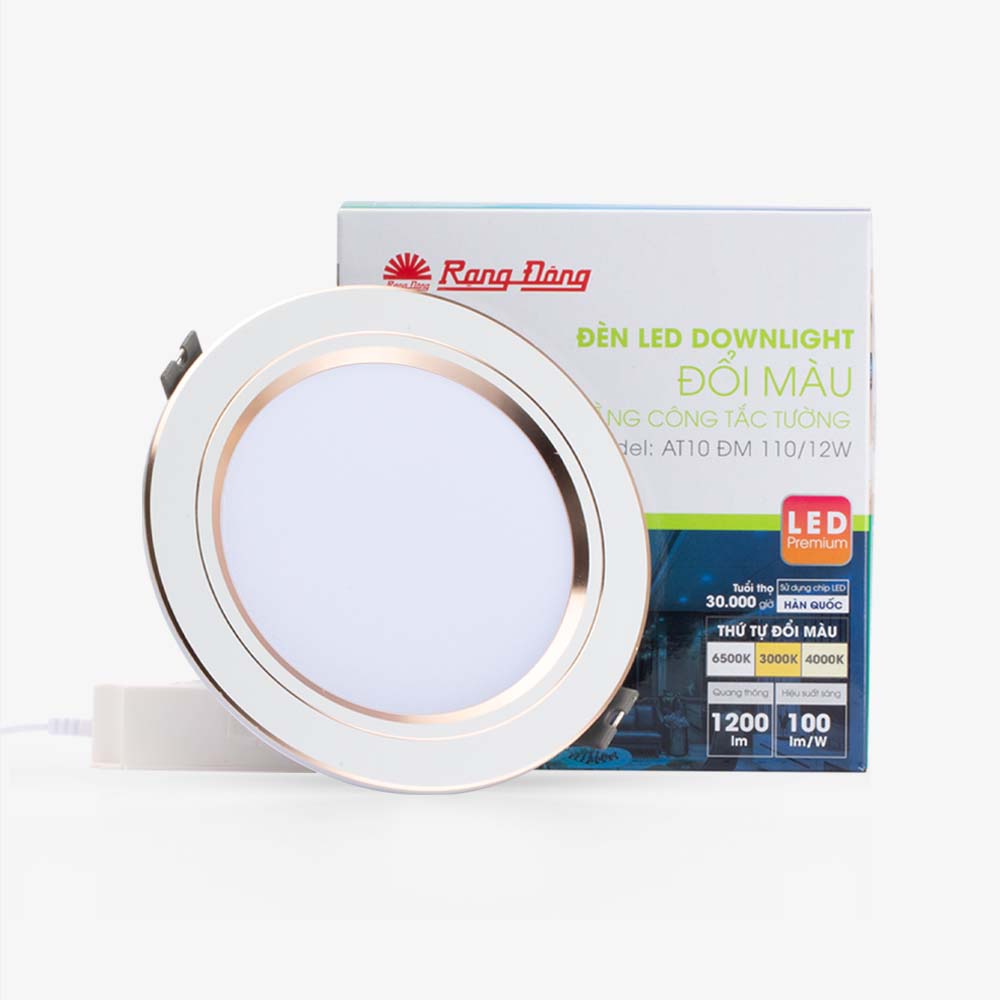 Đèn LED âm trần đổi màu 110/12W viền vàng/viền bạc Rạng Đông (AT10 ĐM 110/12W)