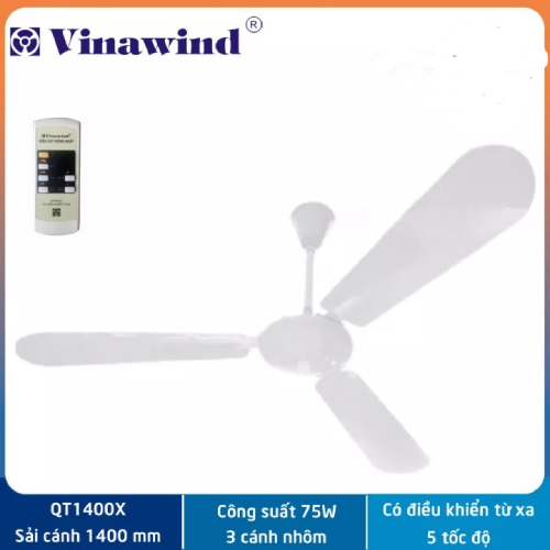 Quạt trần 1400 ĐKTX cánh nhôm ống treo dài 80cm Vinawind màu xanh/kem(QTDK3C)