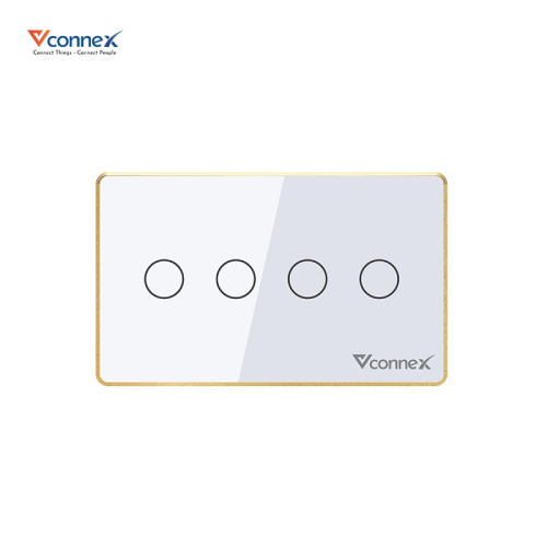 Công tắc thông minh chữ nhật viền nhôm Vconnex - 4 nút